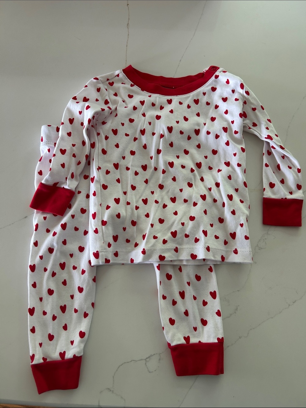 LAKE Baby White and Red Heart-Print Pajama Set